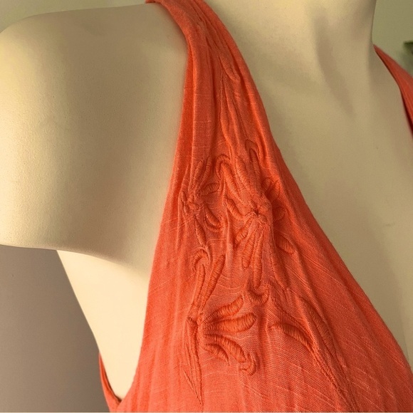 Volcom True To This Deep V Plunge Coral Midi Dress Embroidered Size Medium - Picture 7 of 8